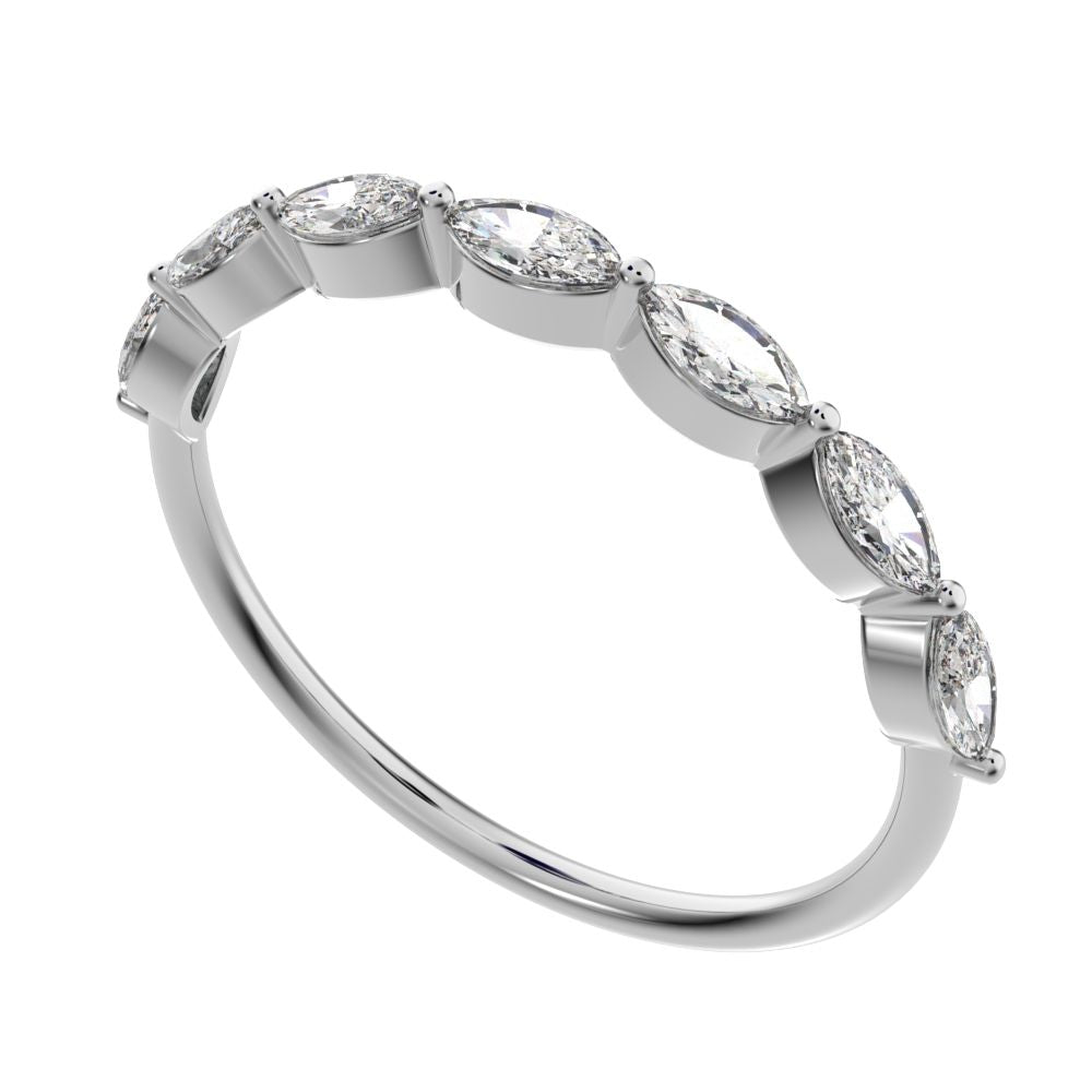 0.7Ct Marquise Cut Simulated Clear Diamond Minimalist Stackable half eternity halo eye 14K / 18K Solid White Gold everyday wedding band