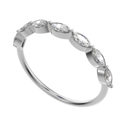 0.7Ct Marquise Cut Simulated Clear Diamond Minimalist Stackable half eternity halo eye 14K / 18K Solid White Gold everyday wedding band