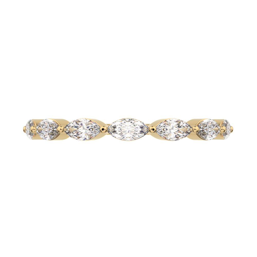 0.7Ct Marquise Cut Simulated Clear Diamond Minimalist Stackable half eternity halo eye 14K / 18K Solid Yellow Gold everyday wedding band