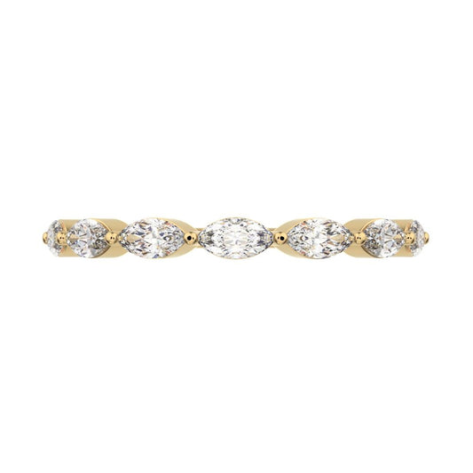 0.7Ct Marquise Cut Simulated Clear Diamond Minimalist Stackable half eternity halo eye 14K / 18K Solid Yellow Gold everyday wedding band
