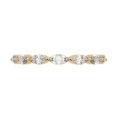 0.7 ct Marquise Cut Moissanite dainty Minimalist Stackable half eternity halo eye 14K / 18K Solid Yellow Gold everyday wedding band