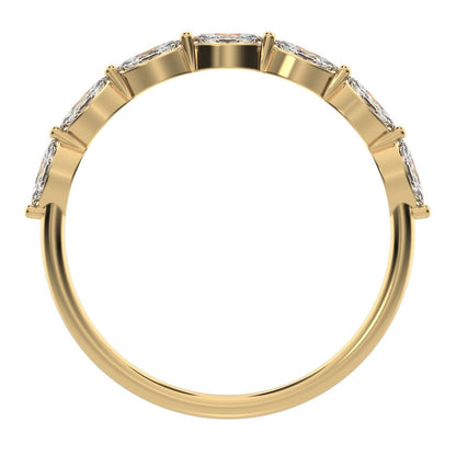 0.7Ct Marquise Cut Simulated Clear Diamond Minimalist Stackable half eternity halo eye 14K / 18K Solid Yellow Gold everyday wedding band