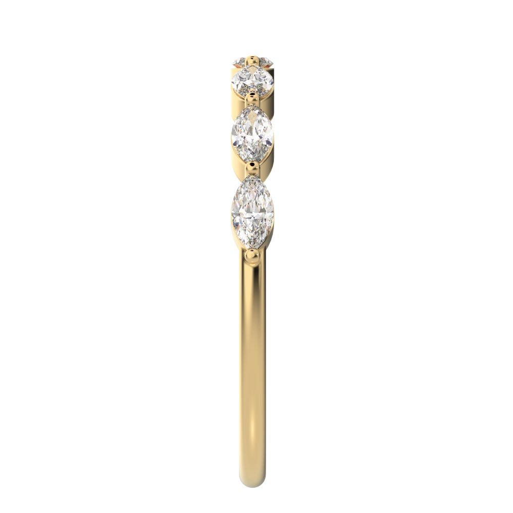 0.7 ct Marquise Cut Moissanite dainty Minimalist Stackable half eternity halo eye 14K / 18K Solid Yellow Gold everyday wedding band
