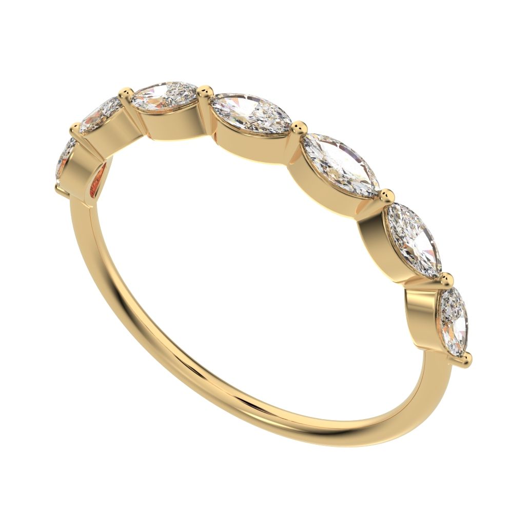 0.7 ct Marquise Cut Moissanite dainty Minimalist Stackable half eternity halo eye 14K / 18K Solid Yellow Gold everyday wedding band