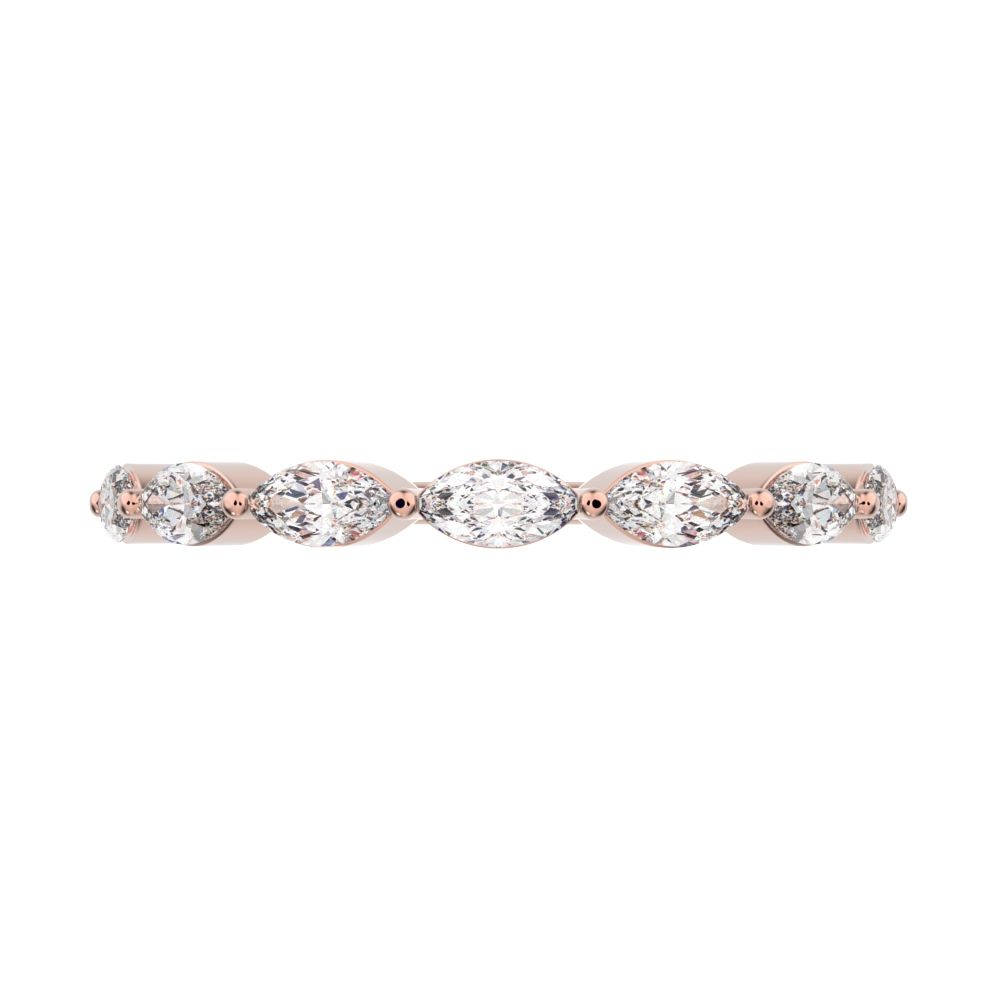 0.7Ct Marquise Cut Simulated Clear Diamond Minimalist Stackable half eternity halo eye 14K / 18K Solid Rose Gold everyday wedding band