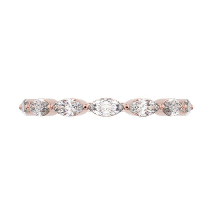 0.7Ct Marquise Cut Simulated Clear Diamond Minimalist Stackable half eternity halo eye 14K / 18K Solid Rose Gold everyday wedding band