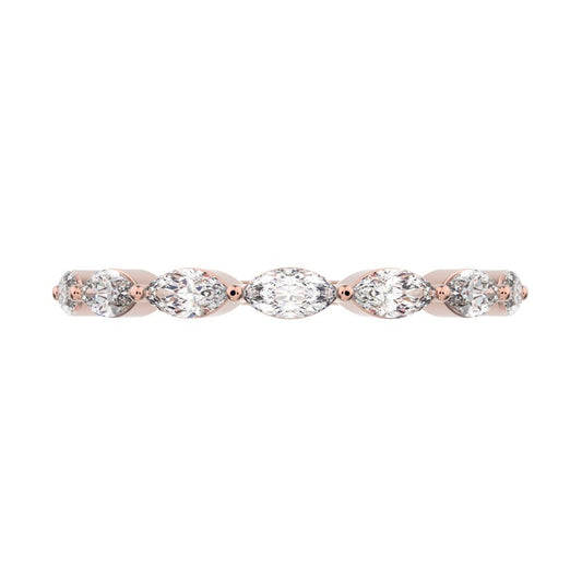 0.7Ct Marquise Cut Simulated Clear Diamond Minimalist Stackable half eternity halo eye 14K / 18K Solid Rose Gold everyday wedding band