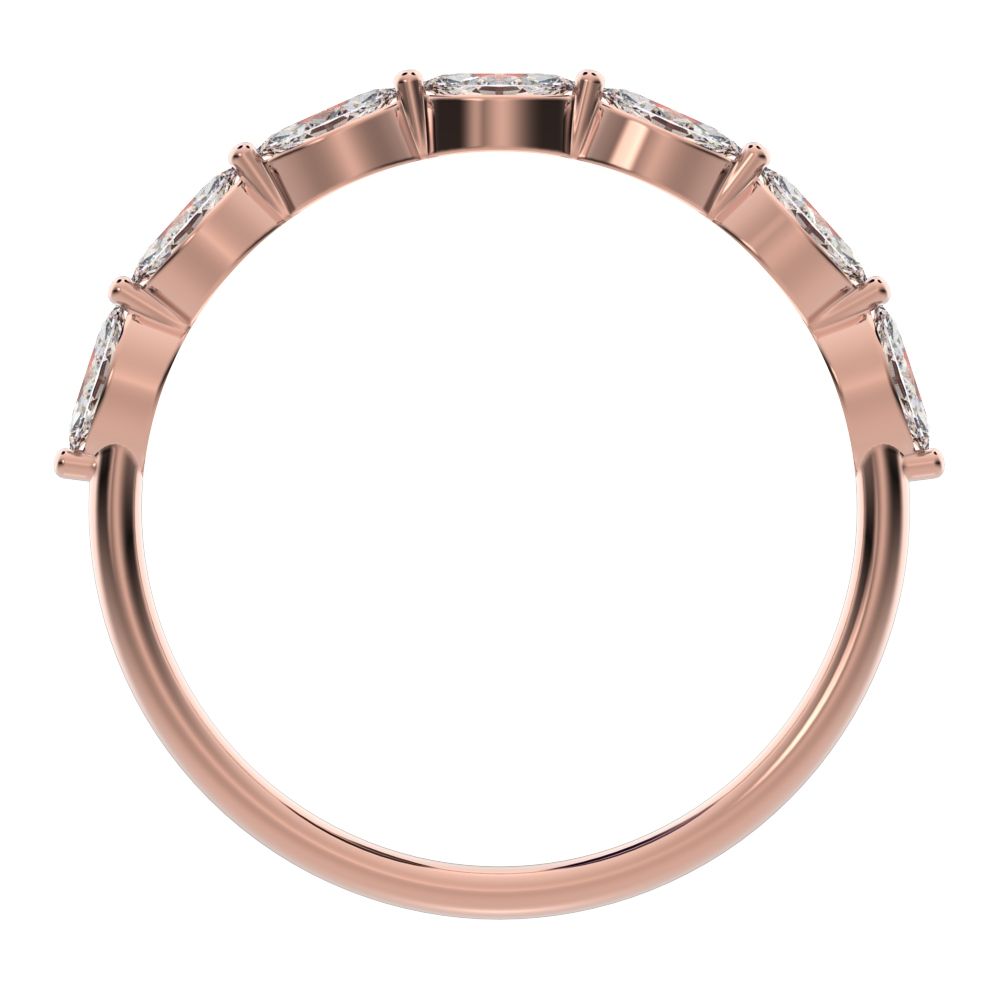 0.7 ct Marquise Cut Moissanite dainty Minimalist Stackable half eternity halo eye 14K / 18K Solid Rose Gold everyday wedding band