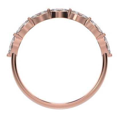 0.7 ct Marquise Cut Moissanite dainty Minimalist Stackable half eternity halo eye 14K / 18K Solid Rose Gold everyday wedding band