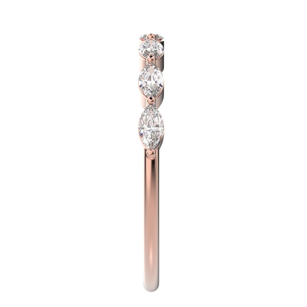 0.7Ct Marquise Cut Simulated Clear Diamond Minimalist Stackable half eternity halo eye 14K / 18K Solid Rose Gold everyday wedding band