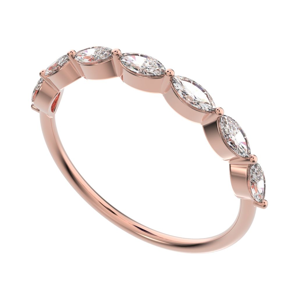 0.7Ct Marquise Cut Simulated Clear Diamond Minimalist Stackable half eternity halo eye 14K / 18K Solid Rose Gold everyday wedding band
