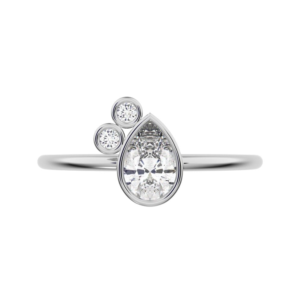 0.42 ct Pear Cut Simulated Clear Diamond dainty Minimalist 3 stone eye bezel Toi et Moi 14K / 18K Solid White Gold everyday ring