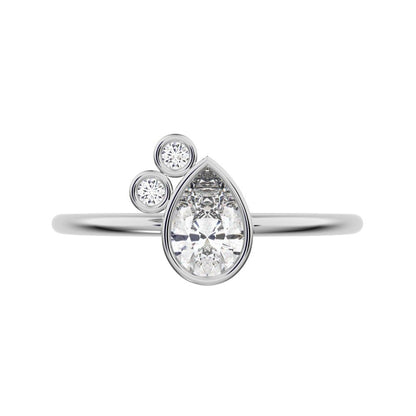 0.42 ct Pear Cut Simulated Clear Diamond dainty Minimalist 3 stone eye bezel Toi et Moi 14K / 18K Solid White Gold everyday ring