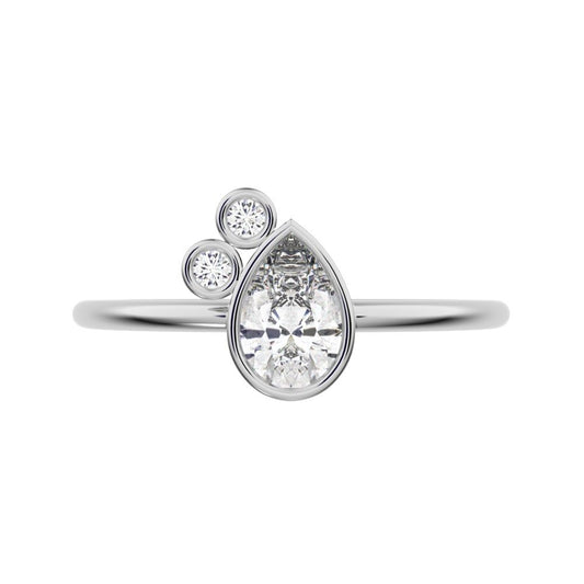 0.42 ct Pear Cut Simulated Clear Diamond dainty Minimalist 3 stone eye bezel Toi et Moi 14K / 18K Solid White Gold everyday ring