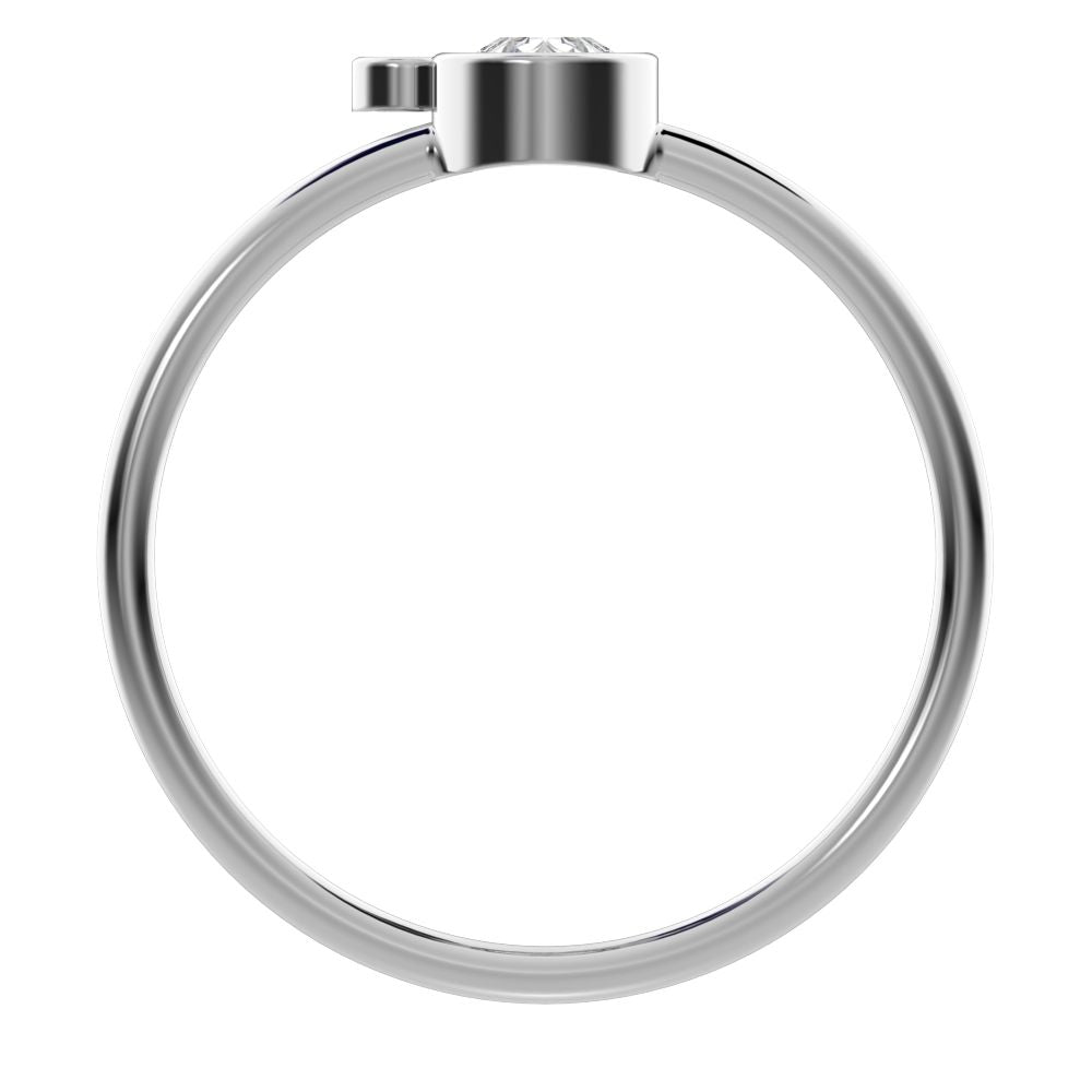 0.42 ct Pear Cut Simulated Clear Diamond dainty Minimalist 3 stone eye bezel Toi et Moi 14K / 18K Solid White Gold everyday ring