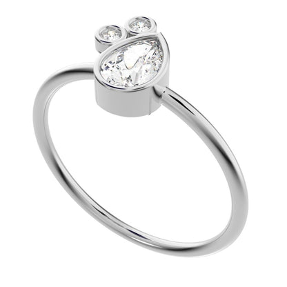 0.42 ct Pear Cut Simulated Clear Diamond dainty Minimalist 3 stone eye bezel Toi et Moi 14K / 18K Solid White Gold everyday ring