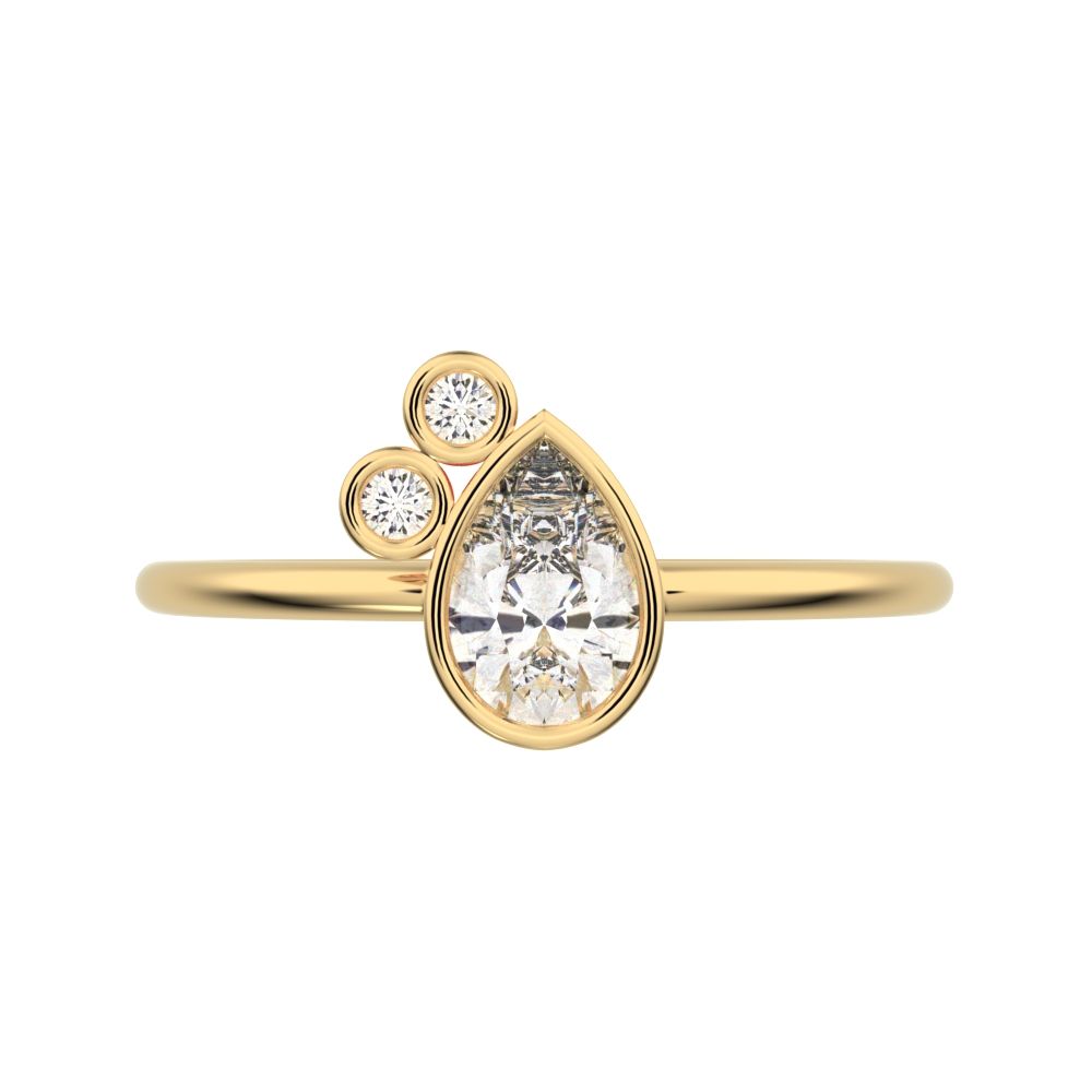 0.42 ct Pear Cut Simulated Clear Diamond dainty Minimalist 3 stone eye bezel Toi et Moi 14K / 18K Solid Yellow Gold everyday ring