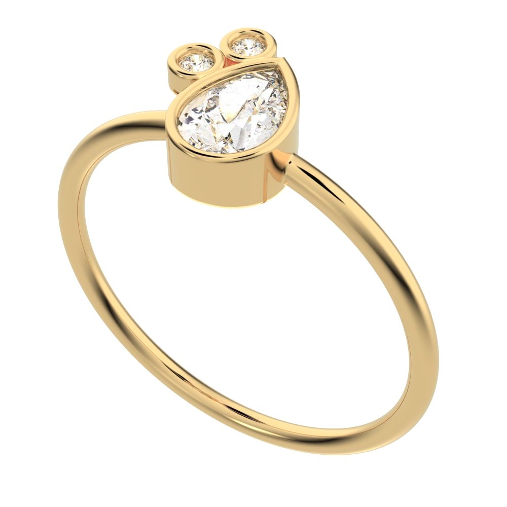 0.42 ct Pear Cut Simulated Clear Diamond dainty Minimalist 3 stone eye bezel Toi et Moi 14K / 18K Solid Yellow Gold everyday ring