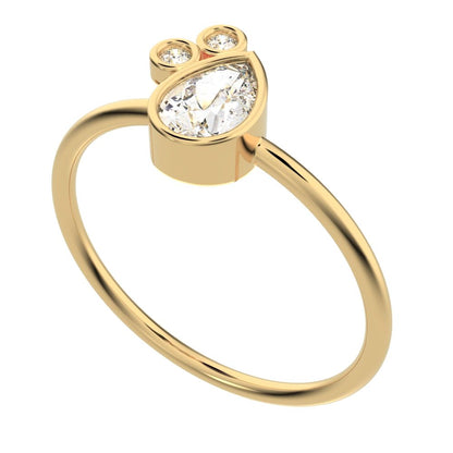 0.42 ct Pear Cut Simulated Clear Diamond dainty Minimalist 3 stone eye bezel Toi et Moi 14K / 18K Solid Yellow Gold everyday ring