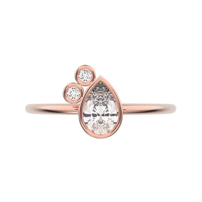 0.42 ct Pear Cut Simulated Clear Diamond dainty Minimalist 3 stone eye bezel Toi et Moi 14K / 18K Solid Rose Gold everyday ring