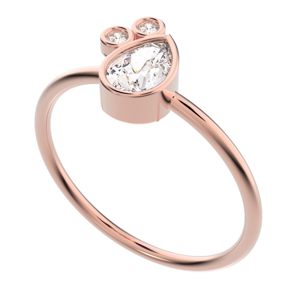 0.42 ct Pear Cut Moissanite dainty Minimalist 3 stone eye bezel Toi et Moi 14K / 18K Solid Rose Gold everyday ring