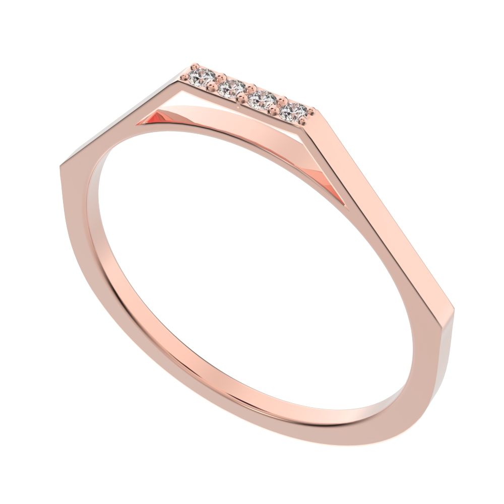 0.04Ct Round Cut Simulated Clear Diamond Minimalist Stackable half eternity bar simple 14K / 18K Solid Rose Gold everyday wedding band