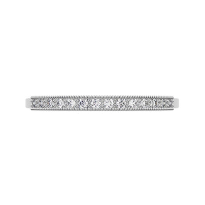 0.14Ct Round Cut Simulated Clear Diamond Minimalist Stackable half eternity light simple 14K / 18K Solid White Gold everyday wedding band