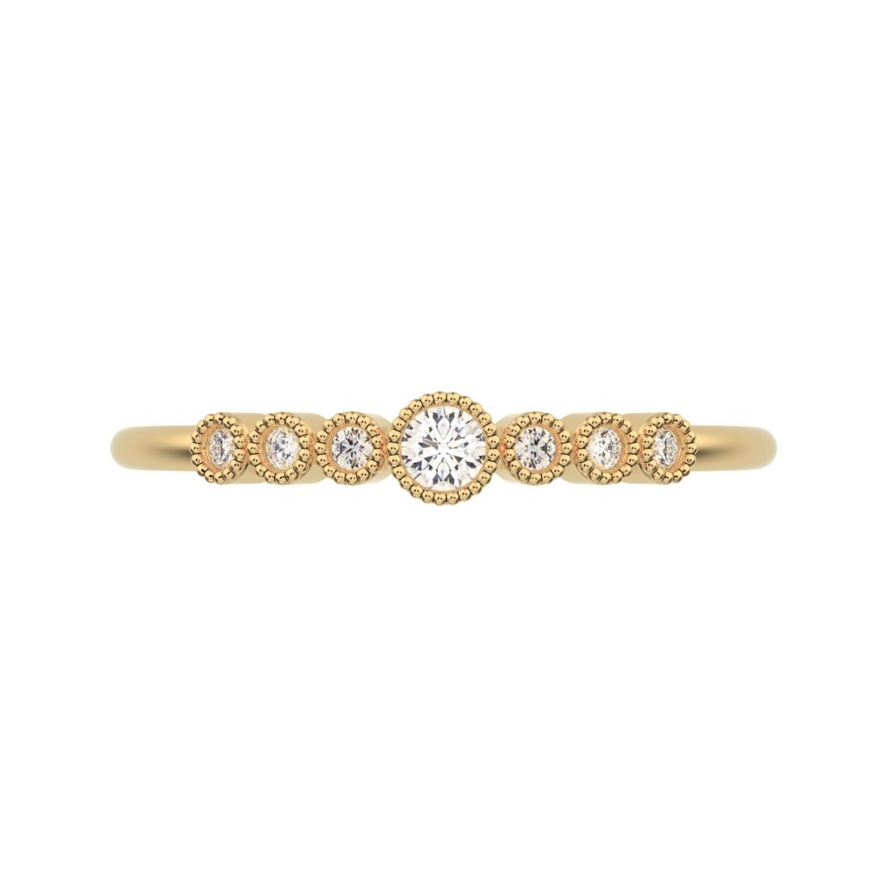 0.085 ct Round Cut Simulated Clear Diamond dainty halo Minimalist solitaire with accents milgrain 14K / 18K Solid Yellow Gold everyday ring