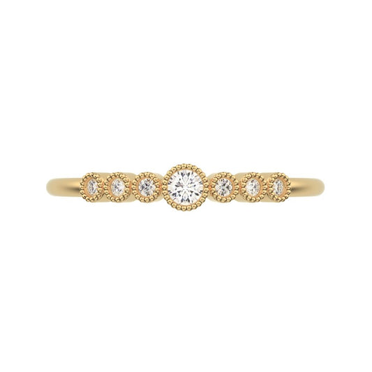 0.085 ct Round Cut Moissanite dainty halo Minimalist solitaire with accents bezel milgrain 14K / 18K Solid Yellow Gold everyday ring