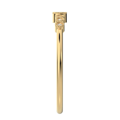 0.085 ct Round Cut Moissanite dainty halo Minimalist solitaire with accents bezel milgrain 14K / 18K Solid Yellow Gold everyday ring
