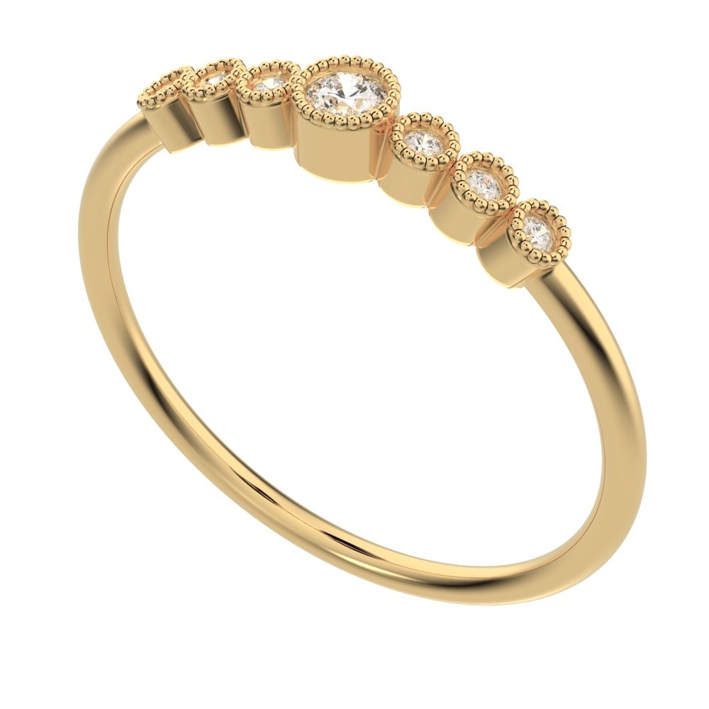 0.085 ct Round Cut Moissanite dainty halo Minimalist solitaire with accents bezel milgrain 14K / 18K Solid Yellow Gold everyday ring
