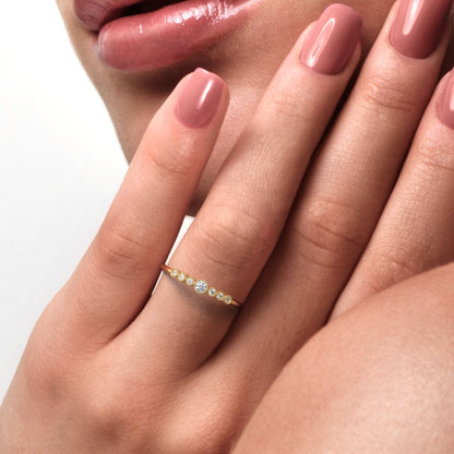 0.085 ct Round Cut Simulated Clear Diamond dainty halo Minimalist solitaire with accents milgrain 14K / 18K Solid Yellow Gold everyday ring