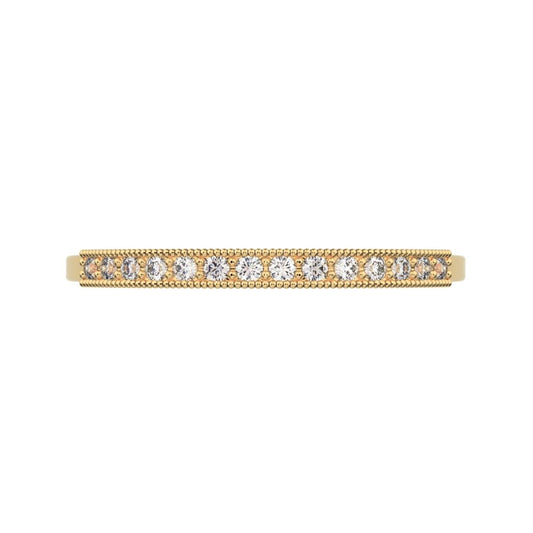 0.14Ct Round Cut Simulated Clear Diamond dainty Minimalist Stackable half eternity simple 14K / 18K Solid Yellow Gold everyday wedding band
