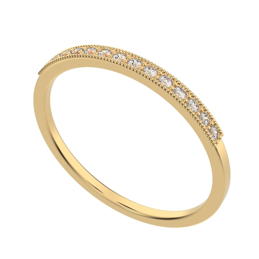 0.14 ct Round Cut Moissanite dainty Minimalist Stackable half eternity light simple 14K / 18K Solid Yellow Gold everyday wedding band