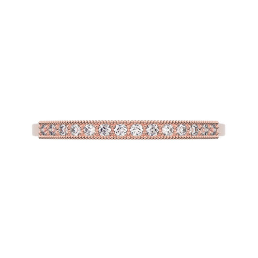 0.14Ct Round Cut Simulated Clear Diamond Minimalist Stackable half eternity light simple 14K / 18K Solid Rose Gold everyday wedding band