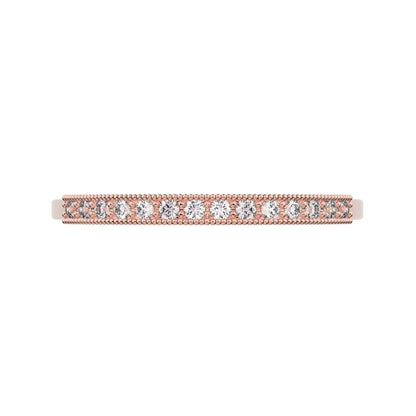 0.14 ct Round Cut Moissanite dainty Minimalist Stackable half eternity light simple 14K / 18K Solid Rose Gold everyday wedding band
