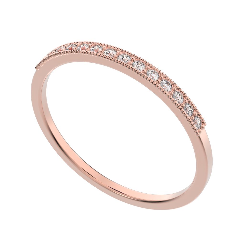 0.14 ct Round Cut Moissanite dainty Minimalist Stackable half eternity light simple 14K / 18K Solid Rose Gold everyday wedding band