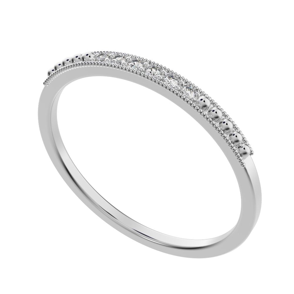 0.06 ct Round Cut Moissanite dainty Minimalist Stackable half eternity light simple 14K / 18K Solid White Gold everyday wedding band
