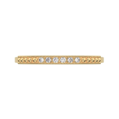 0.06Ct Round Cut Simulated Clear Diamond dainty Minimalist Stackable half eternity simple 14K / 18K Solid Yellow Gold everyday wedding band