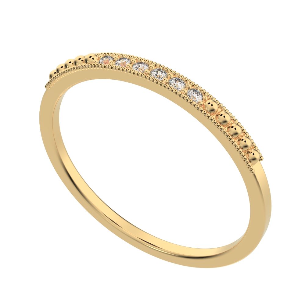 0.06Ct Round Cut Simulated Clear Diamond dainty Minimalist Stackable half eternity simple 14K / 18K Solid Yellow Gold everyday wedding band