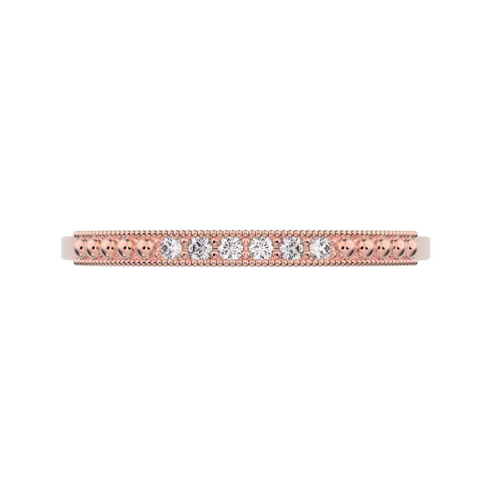 0.06Ct Round Cut Simulated Clear Diamond Minimalist Stackable half eternity light simple 14K / 18K Solid Rose Gold everyday wedding band