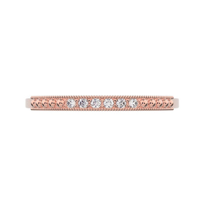 0.06Ct Round Cut Simulated Clear Diamond Minimalist Stackable half eternity light simple 14K / 18K Solid Rose Gold everyday wedding band