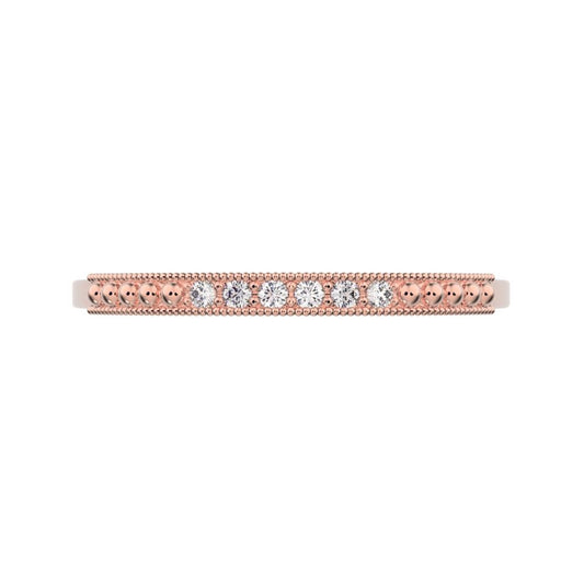 0.06 ct Round Cut Moissanite dainty Minimalist Stackable half eternity light simple 14K / 18K Solid Rose Gold everyday wedding band