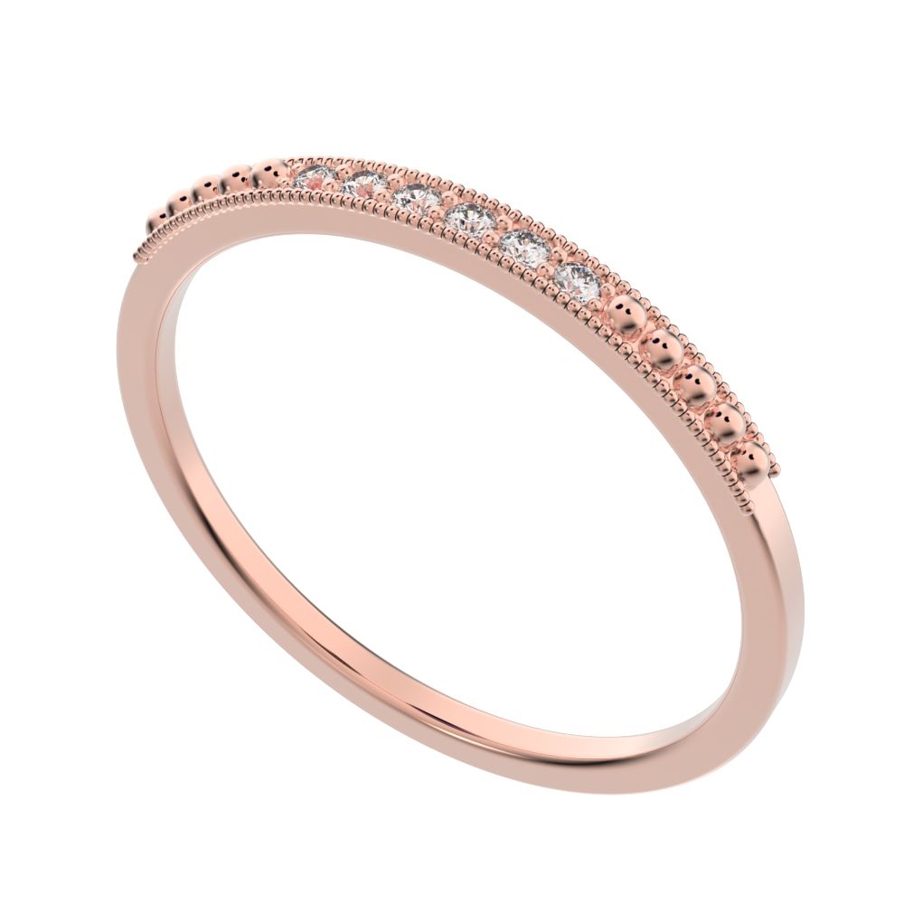0.06Ct Round Cut Simulated Clear Diamond Minimalist Stackable half eternity light simple 14K / 18K Solid Rose Gold everyday wedding band