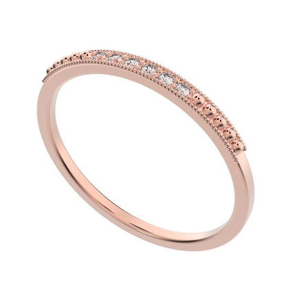 0.06 ct Round Cut Moissanite dainty Minimalist Stackable half eternity light simple 14K / 18K Solid Rose Gold everyday wedding band