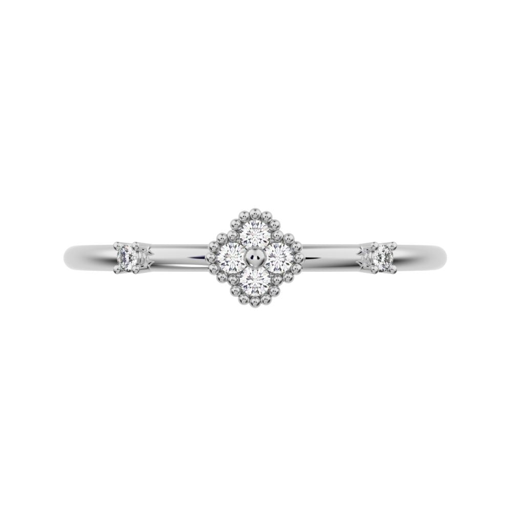 0.08 ct Round Cut Simulated Clear Diamond dainty Minimalist floral clover leaf cluster halo light 14K / 18K Solid White Gold everyday ring