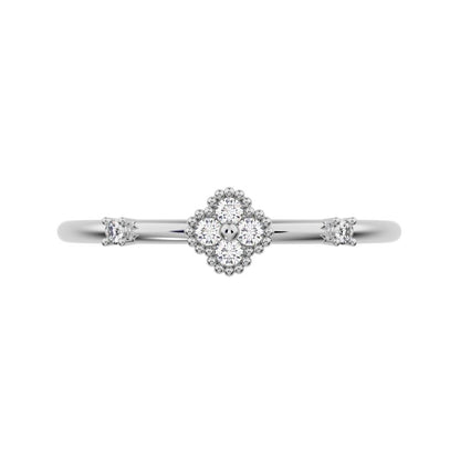 0.08 ct Round Cut Simulated Clear Diamond dainty Minimalist floral clover leaf cluster halo light 14K / 18K Solid White Gold everyday ring