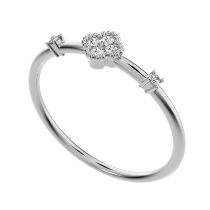 0.08 ct Round Cut Simulated Clear Diamond dainty Minimalist floral clover leaf cluster halo light 14K / 18K Solid White Gold everyday ring
