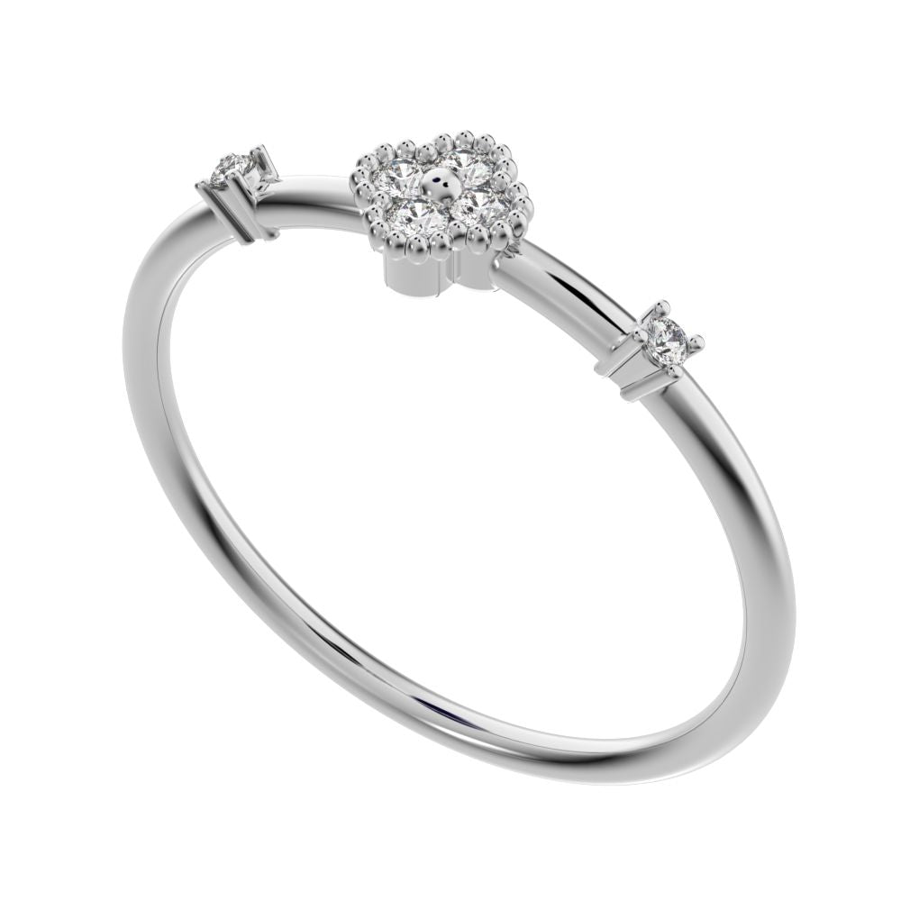 0.08 ct Round Cut Moissanite dainty Minimalist floral clover leaf cluster halo light 14K / 18K Solid White Gold everyday ring
