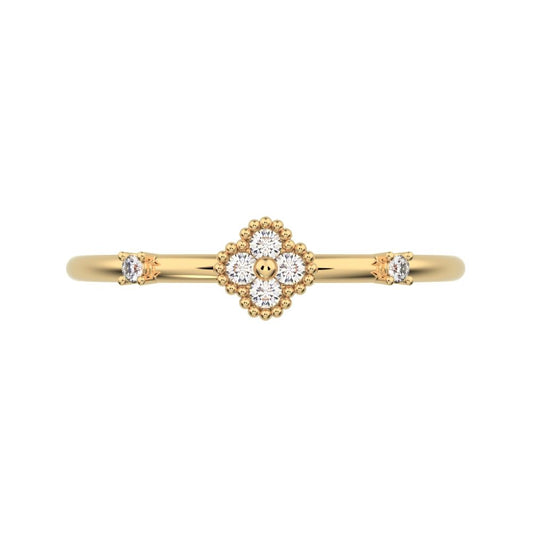 0.08 ct Round Cut Simulated Clear Diamond dainty Minimalist floral clover leaf cluster halo light 14K / 18K Solid Yellow Gold everyday ring